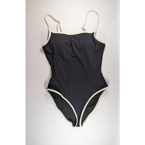 Women's Aerie Black Ribbed One Piece Swimsuit with White Trim M